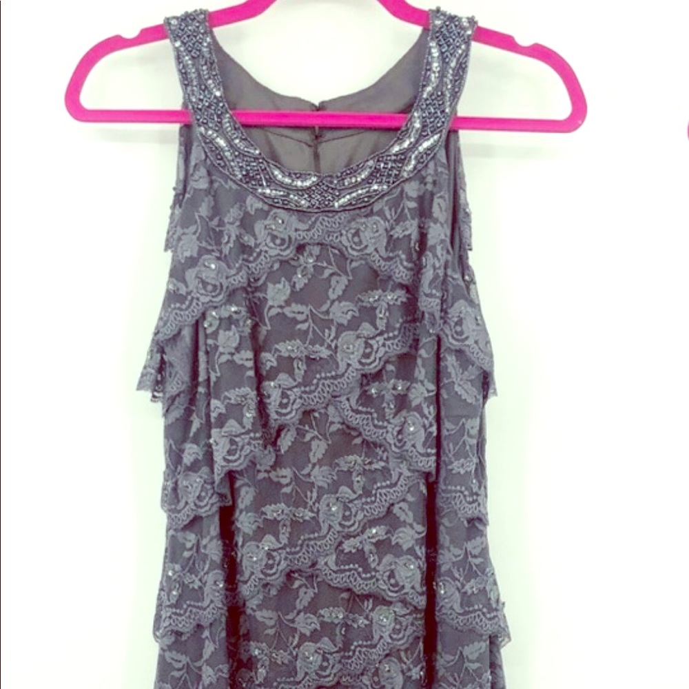 Marina Gray Lace Layering Sequin Cocktail Dress 16